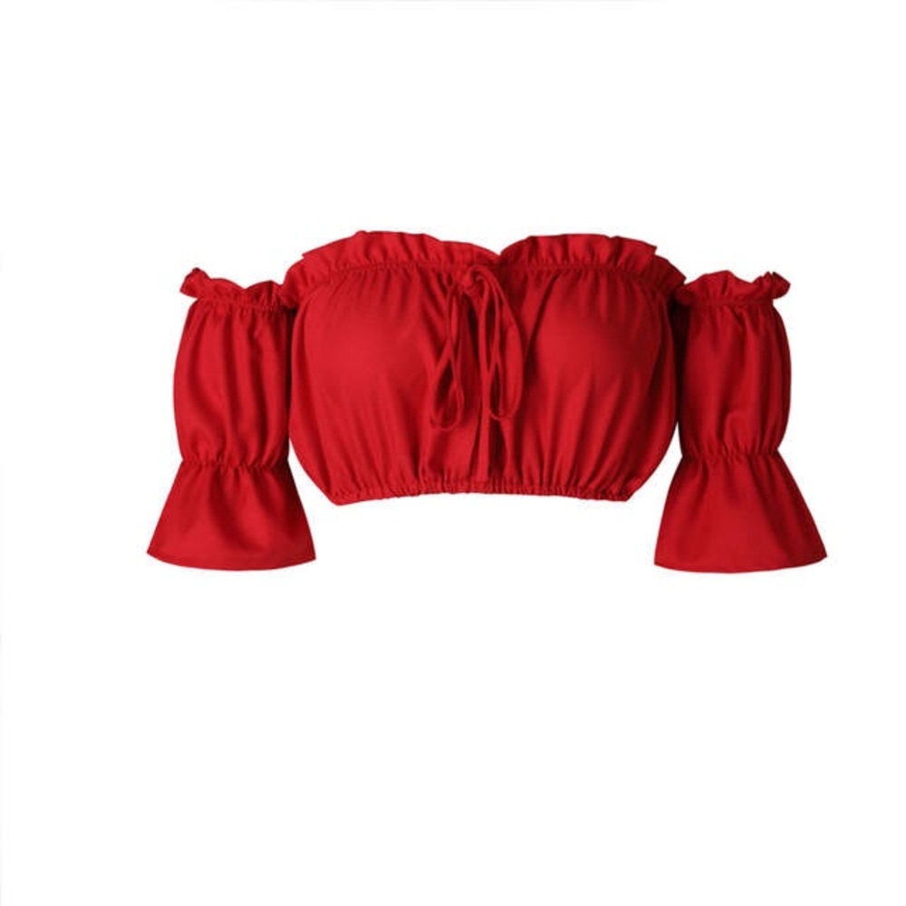Red summer lantern off shoulder strapless crop top - Picture 3 of 6